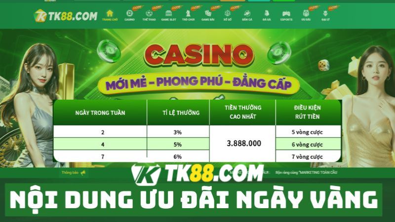 Giá trị thưởng siêu hời từ khuyến mãi ngày vàng TK88 